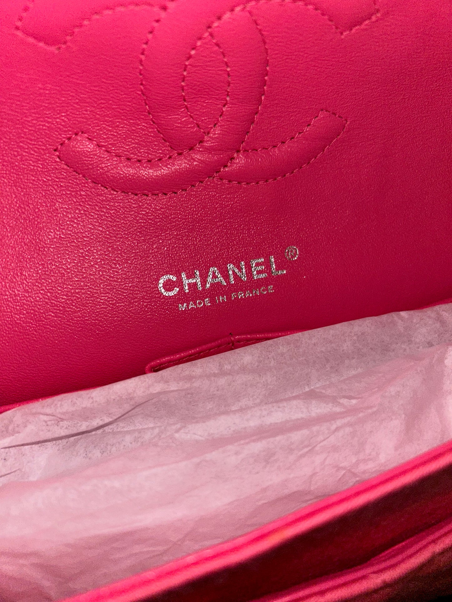 CHANEL Classic CC Medium Double Flap Quilted Jersey Handbag Pink