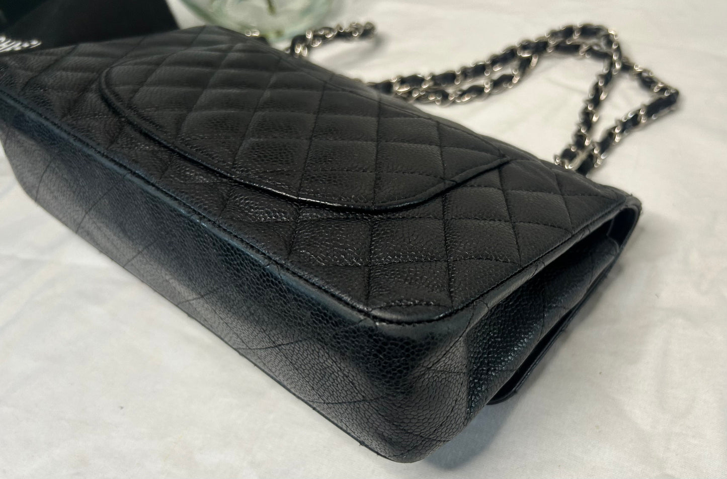 CHANEL Medium Classic Double Flap Caviar Quilted Handbag Black