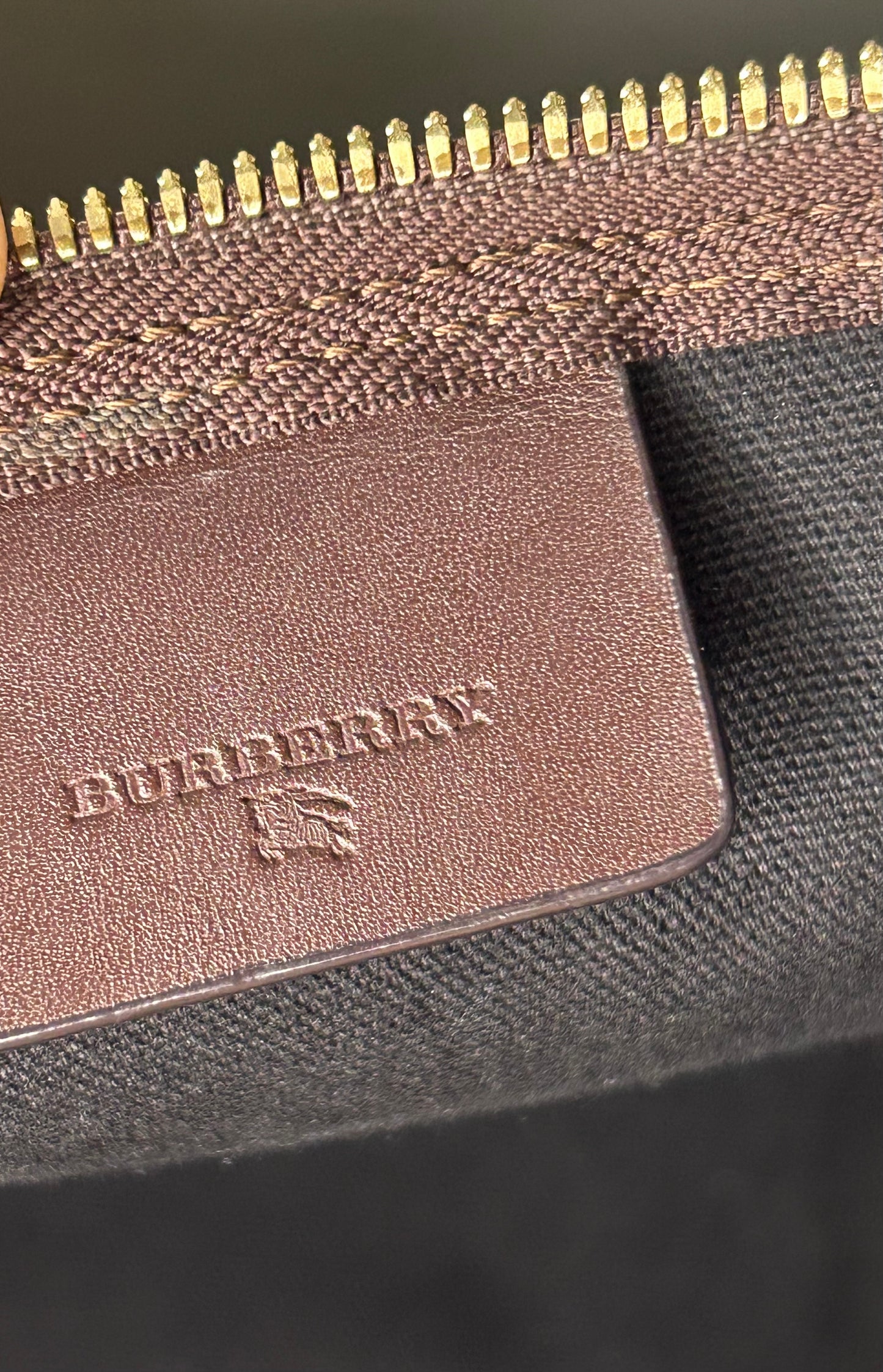 BURBERRY Haymarket Check Coated Canvas Large Travel Duffle Bag Brown Beige