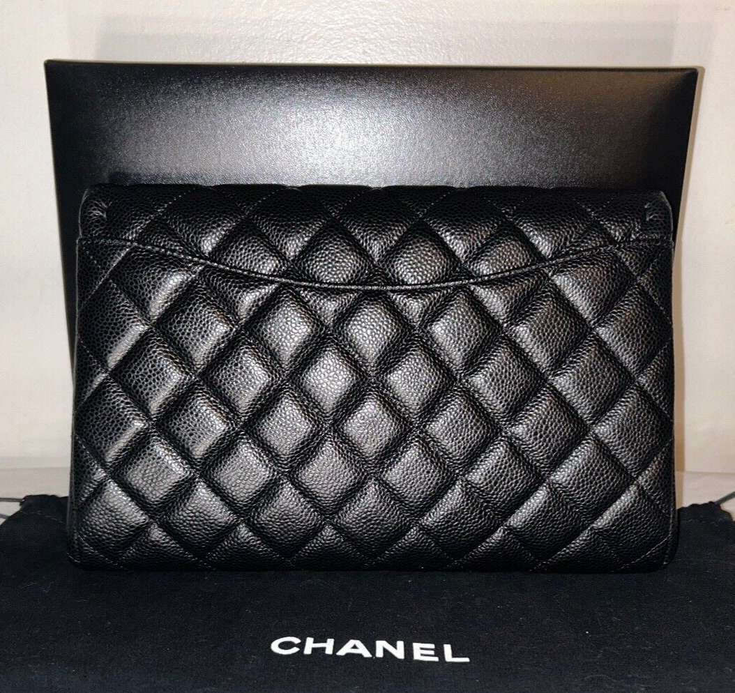 CHANEL Classic Quilted Single Flap Shoulder Bag Caviar Leather Black