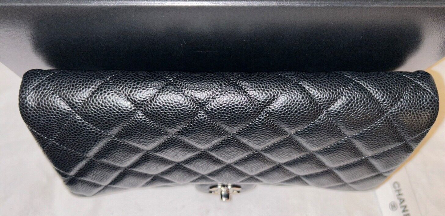 CHANEL Classic Quilted Single Flap Shoulder Bag Caviar Leather Black