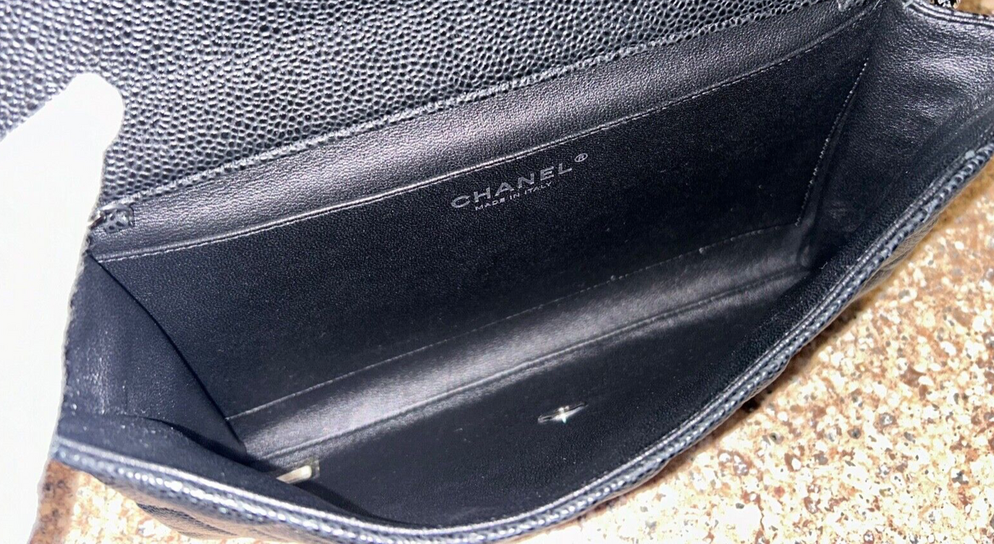 CHANEL Classic Quilted Single Flap Shoulder Bag Caviar Leather Black