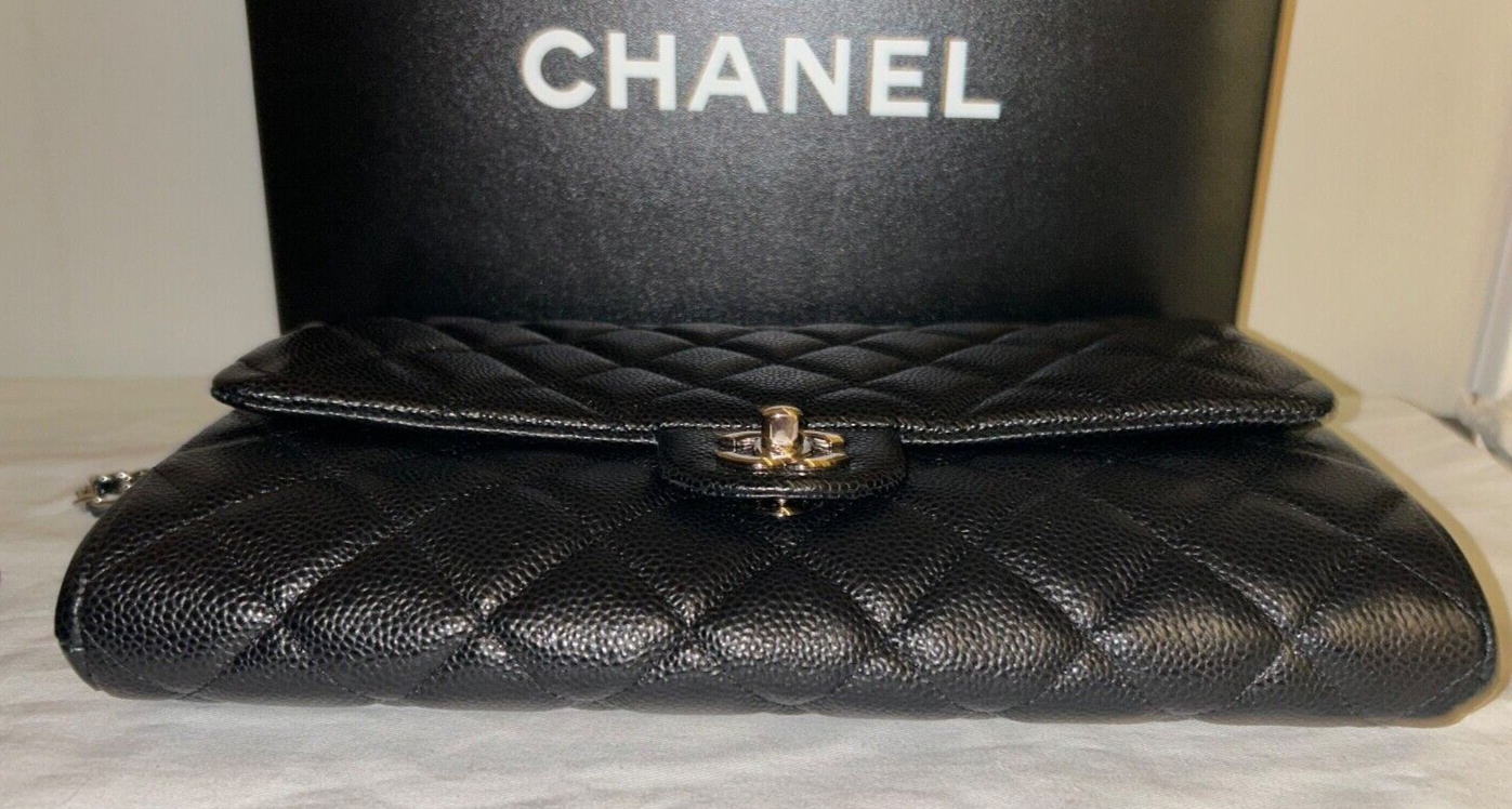 CHANEL Classic Quilted Single Flap Shoulder Bag Caviar Leather Black