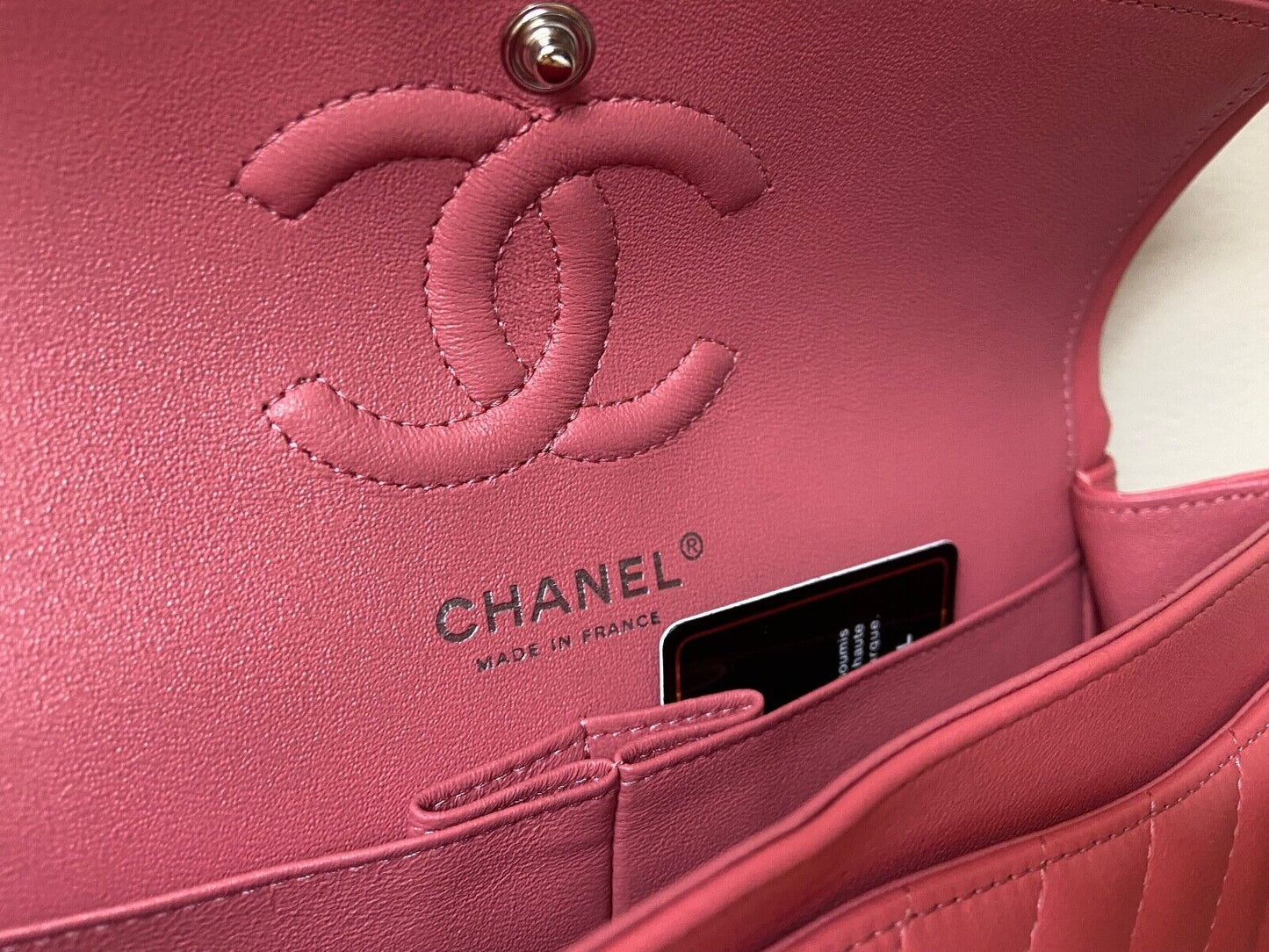 CHANEL Classic CC Small Double Flap Chevron Quilted Handbag Pink