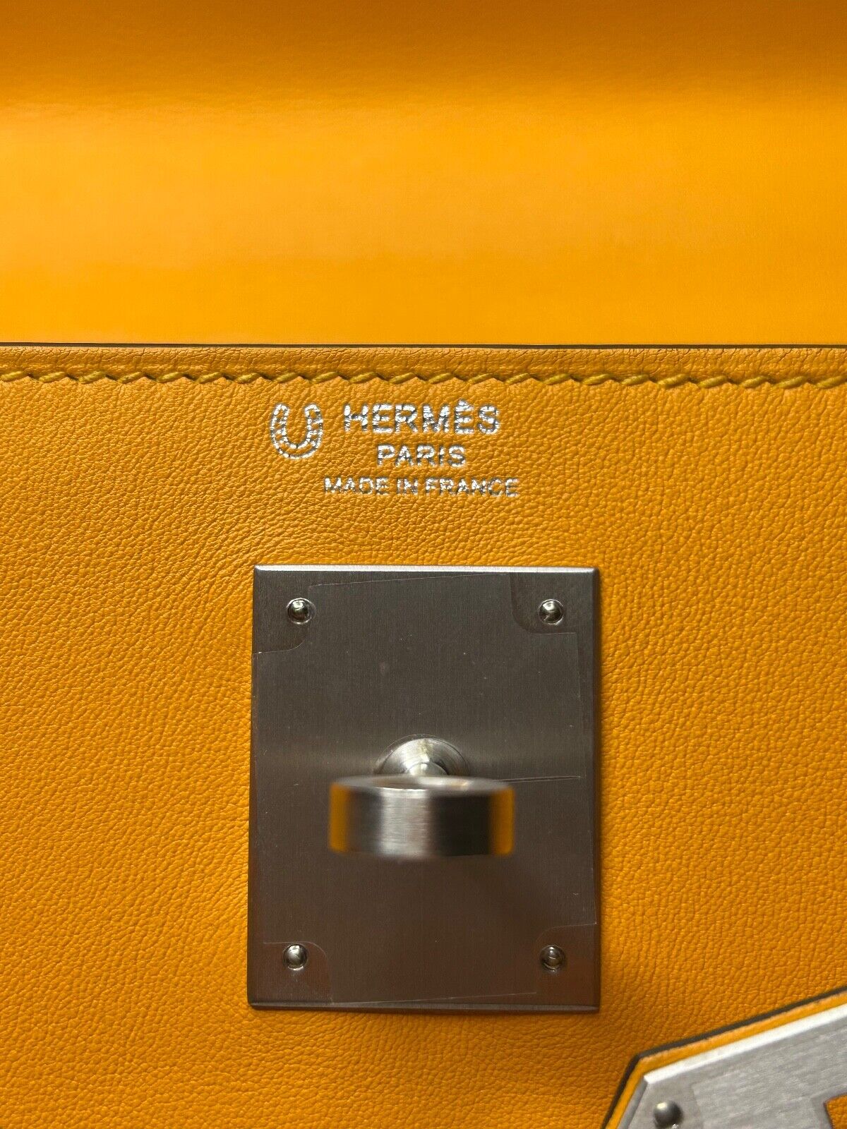 HERMES Special Order Kelly 28 (HSS) Jaune D'Or / Craie Swift Brushed Palladium