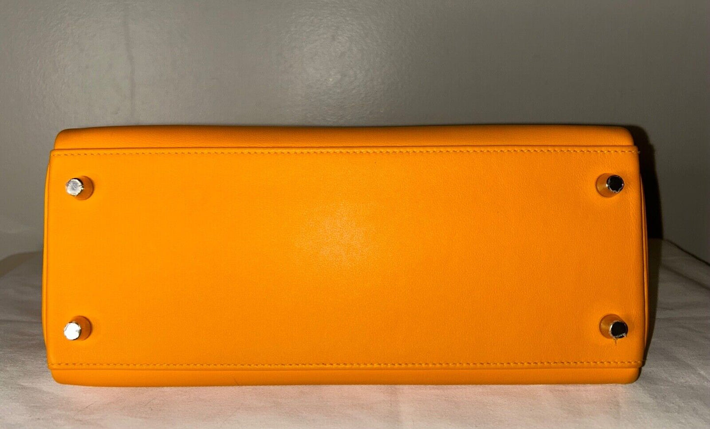 HERMES Special Order Kelly 28 (HSS) Jaune D'Or / Craie Swift Brushed Palladium