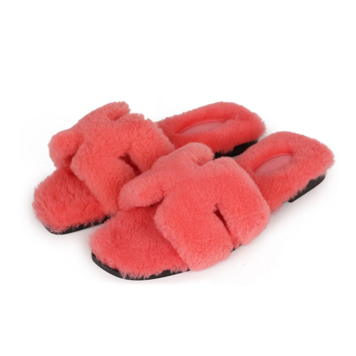 HERMES Shearling Oran Sandals Rose Du Desert Size 36