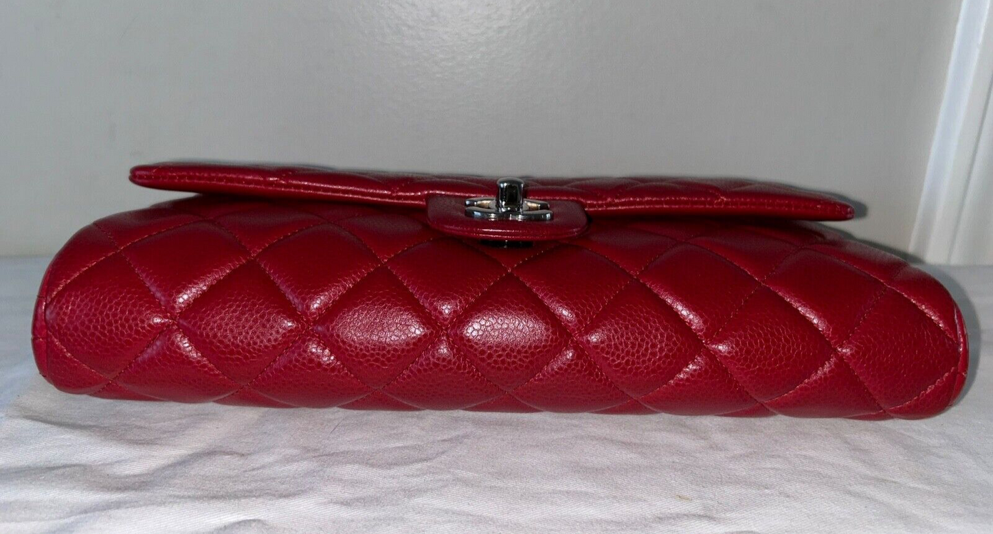 CHANEL Classic CC Quilted Flap Shoulder Bag Caviar Leather Dark Red