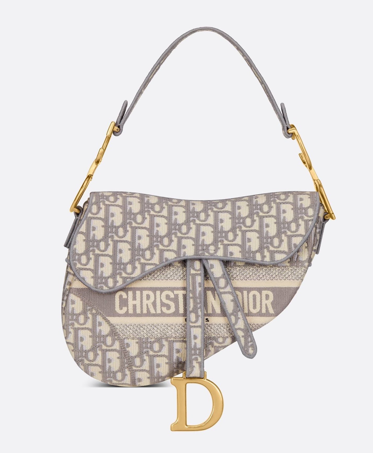 CHRISTIAN DIOR Medium Dior Oblique Embroidered Saddle Bag Gray
