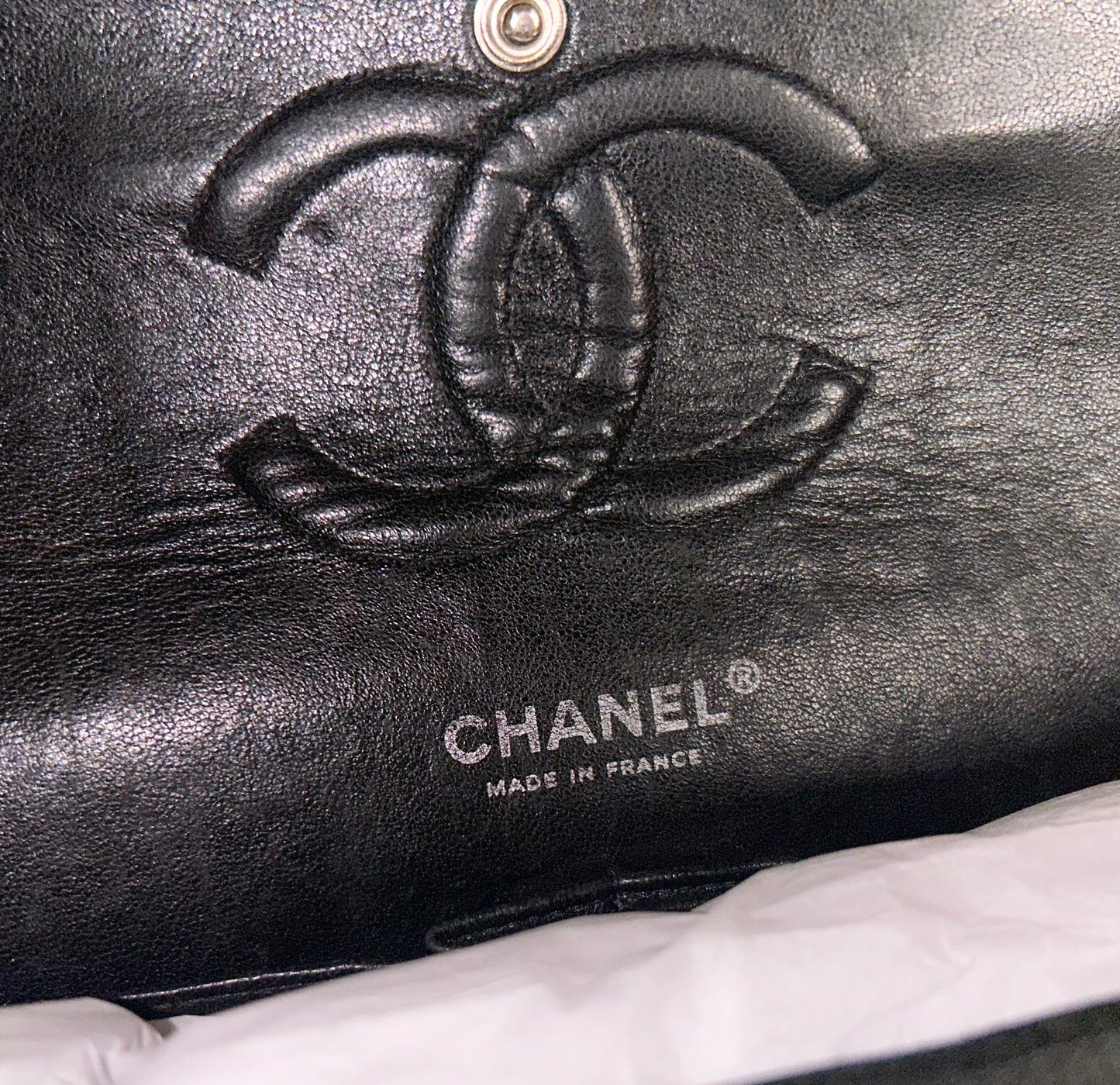 CHANEL Classic Medium Double Flap Quilted Caviar Leather Handbag Black