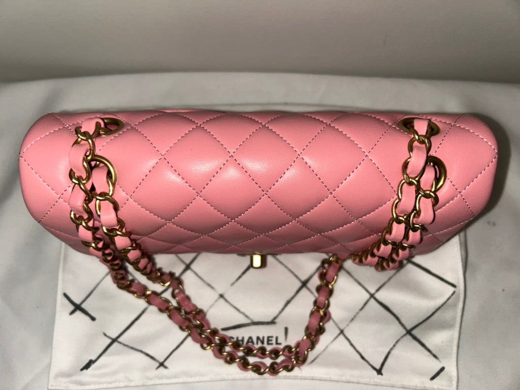 CHANEL Classic Small Double Flap Bag Quilted Lambskin Light Pink / Gold