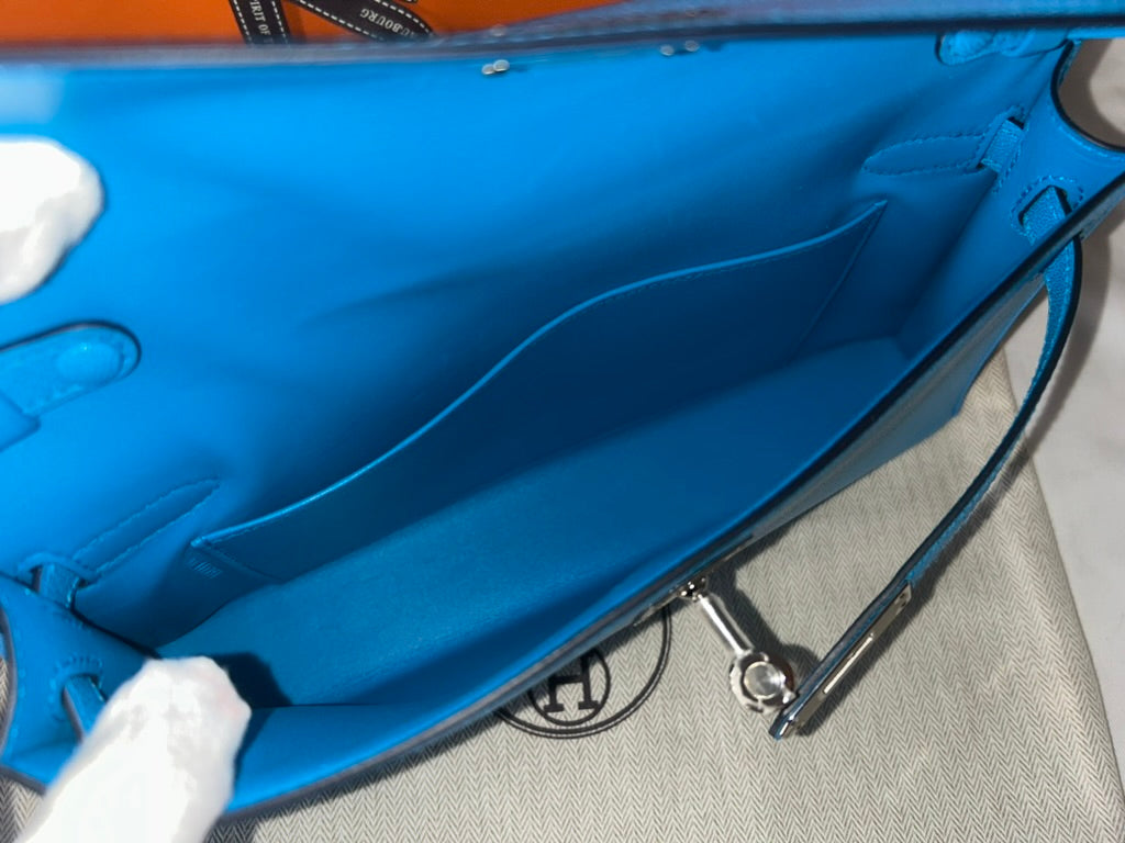 HERMÈS Kelly Elan Bleu Zanzibar Chevre Chamkila Leather Shoulder Bag