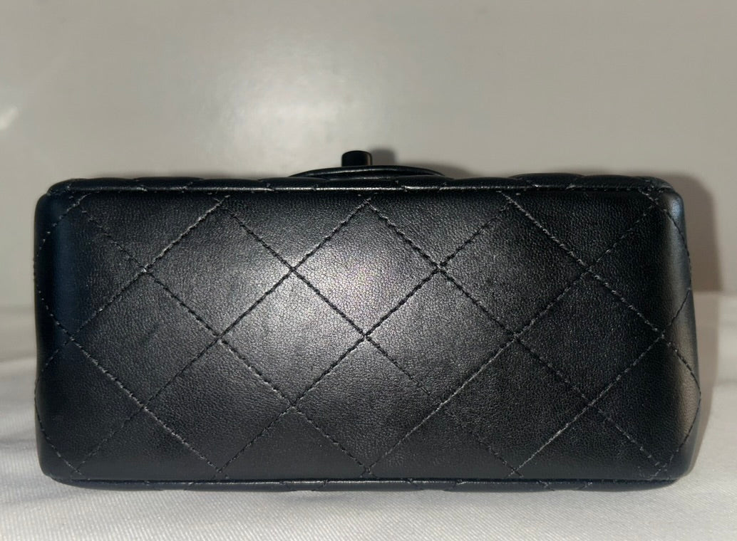 CHANEL "So Black" Mini Square Classic Flap Bag Quilted Lambskin Black