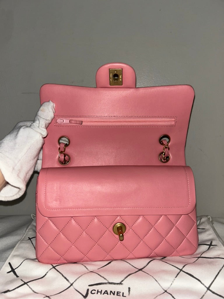 CHANEL Classic Small Double Flap Bag Quilted Lambskin Light Pink / Gold