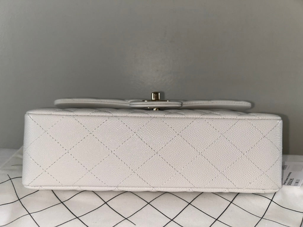 CHANEL 23K Small Classic Double Flap Caviar Handbag White