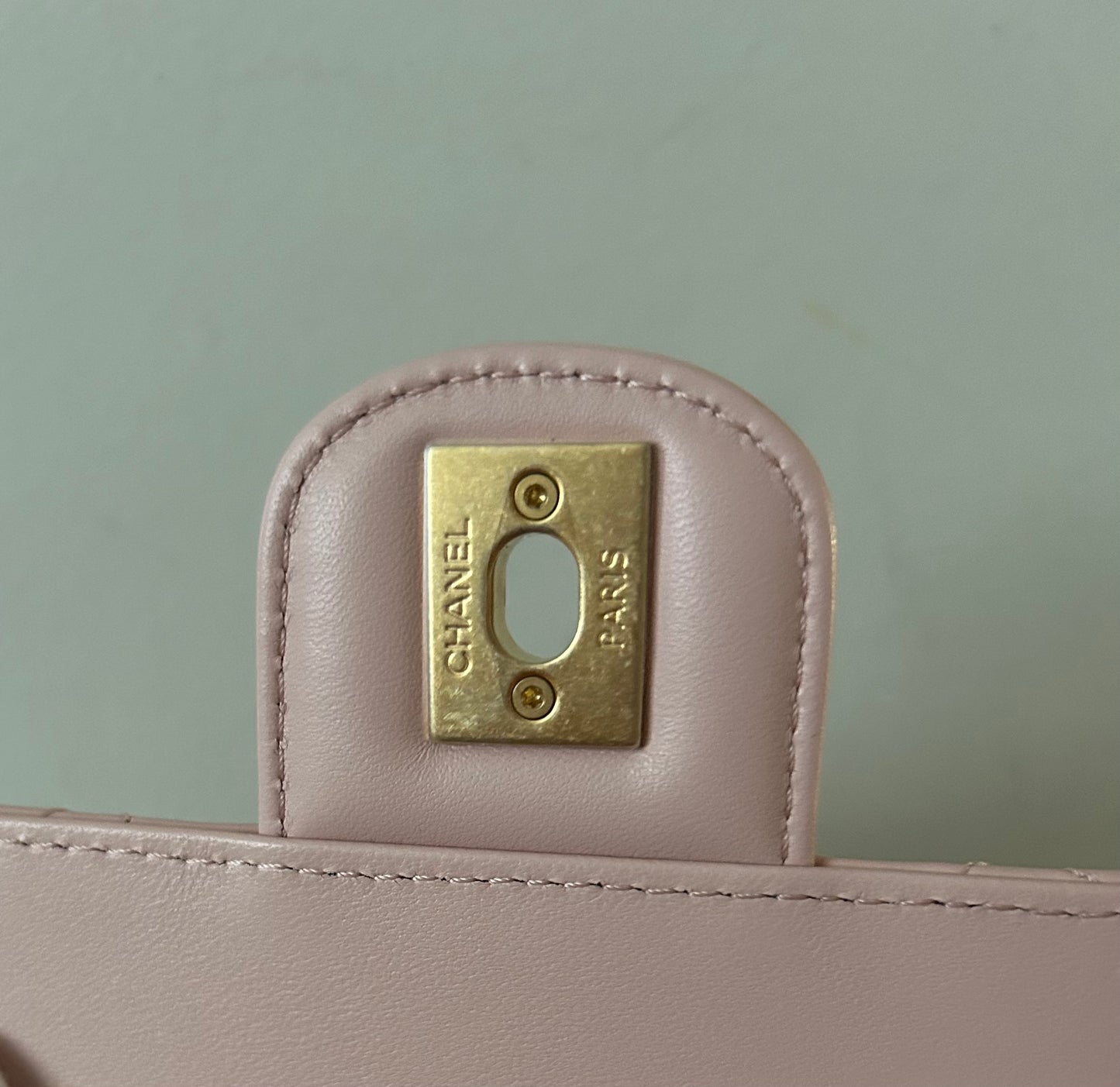 CHANEL 23S Mini Square Top Handle Flap Lambskin Leather Light Pink/Gold