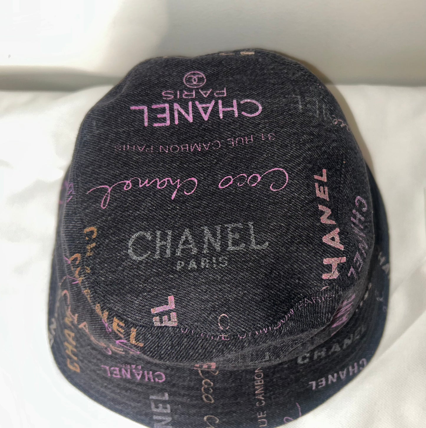 CHANEL Denim Mood Logo Cloche Bucket Hat Black Multi Size M