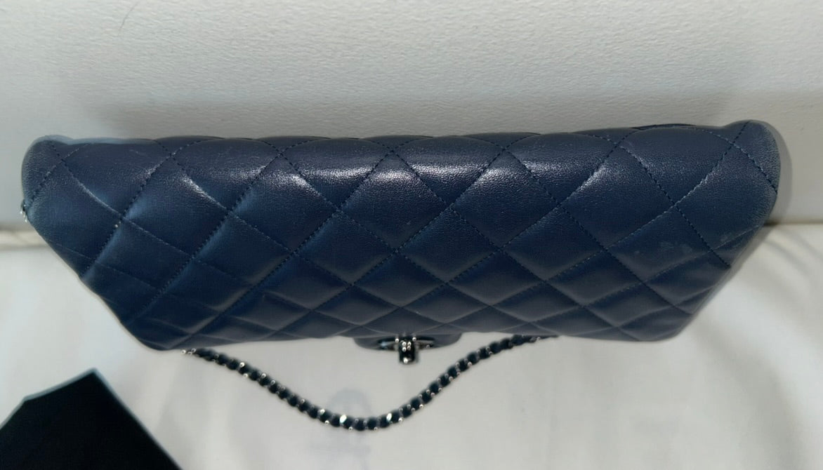 CHANEL Classic Quilted Lambskin Leather Single Flap Shoulder Bag Navy Blue