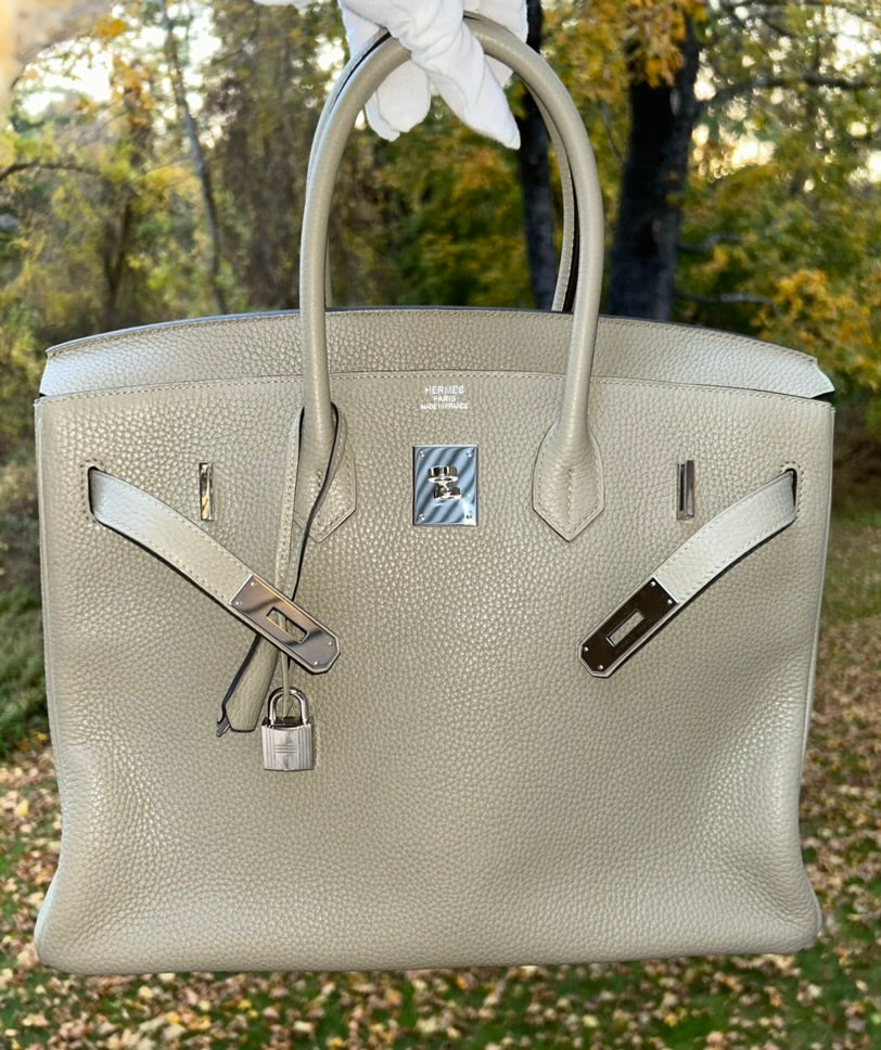 HERMÈS Birkin 35 Gris Tourterelle Clemence Palladium Hardware