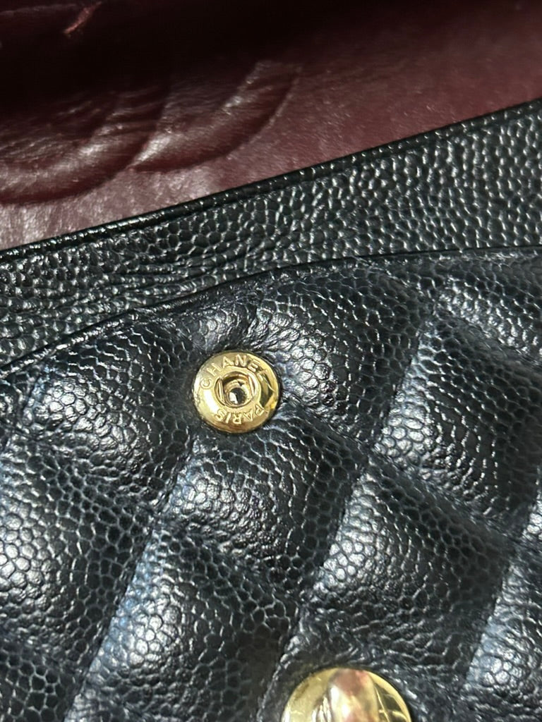 CHANEL Medium Classic Double Flap Caviar Quilted Handbag Black / Gold