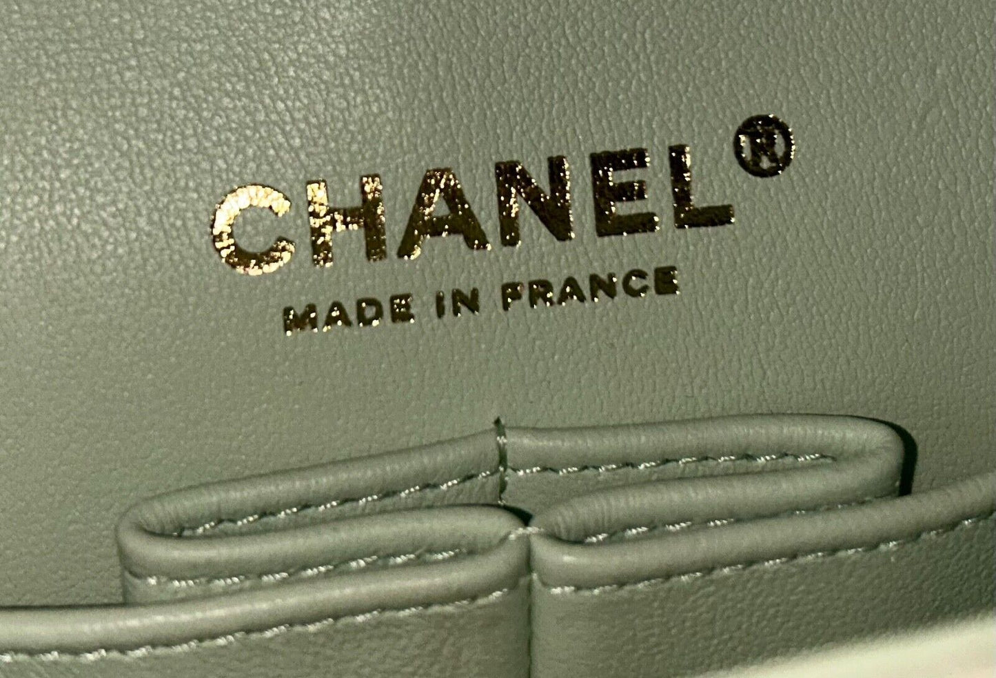 CHANEL 22C Small Classic Double Flap Caviar Handbag Mint/Light Gold HW