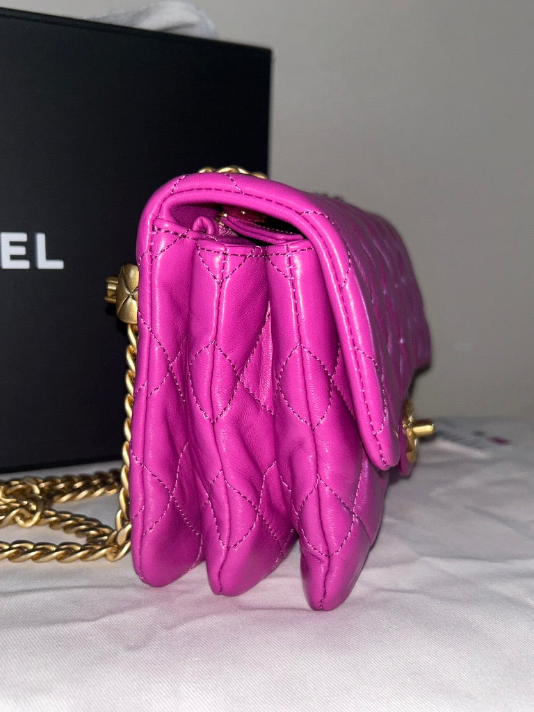 CHANEL 23B Small Crush Quilted Calfskin Flap Bag Magenta / Gold Hardware