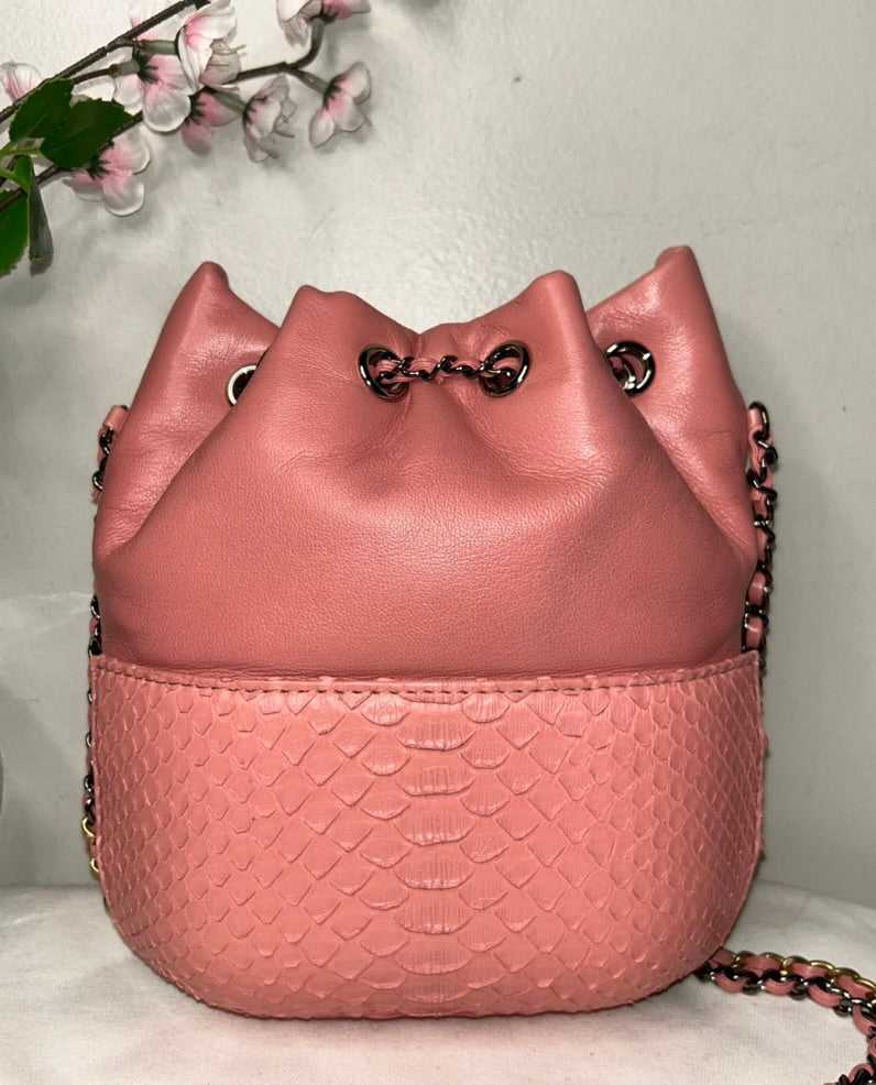 CHANEL Gabrielle Python Snakeskin Small Crossbody Bag in Rose Pink
