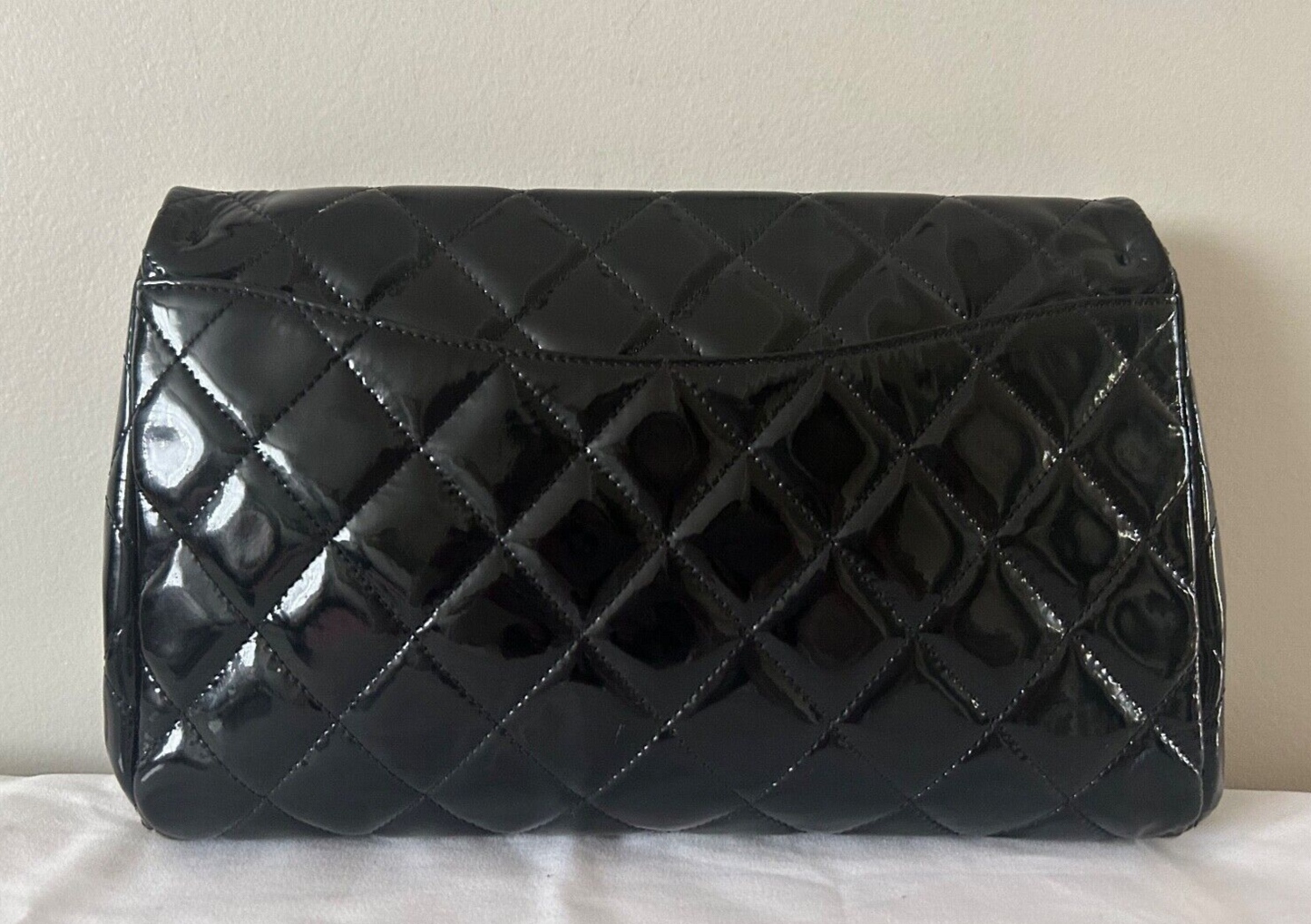 CHANEL Classic CC Quilted Flap Shoulder Bag Patent Leather Black