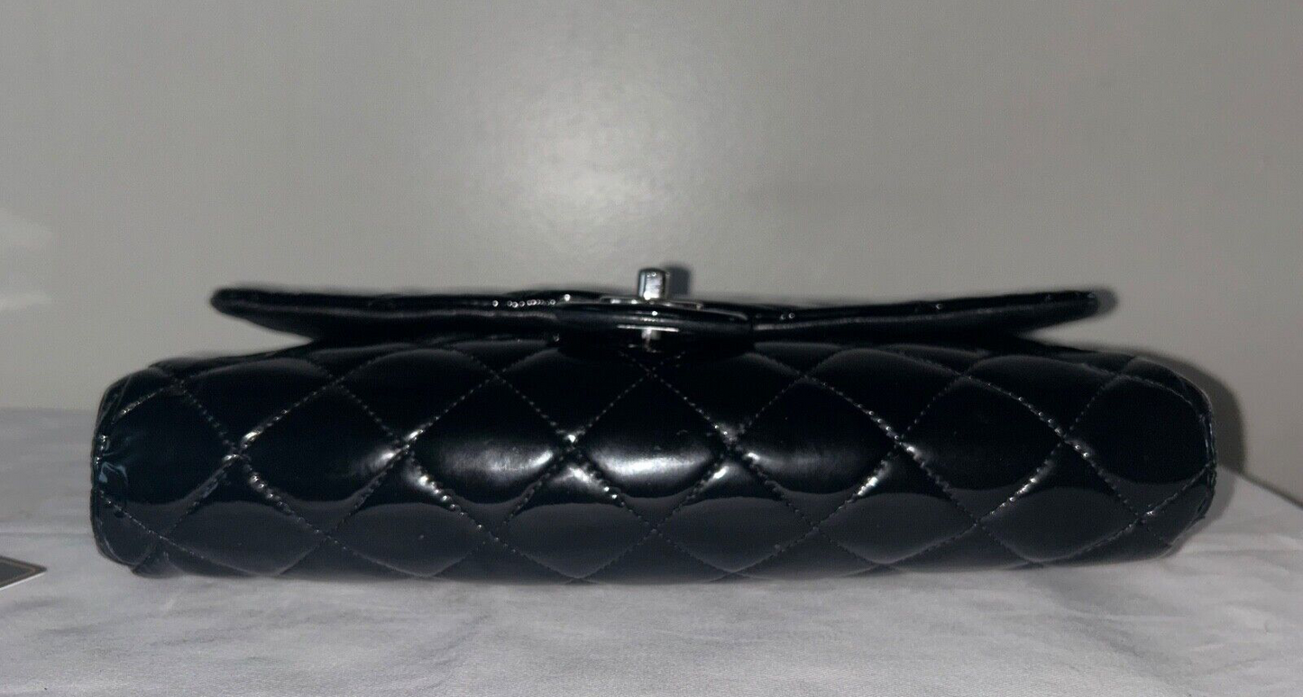 CHANEL Classic CC Quilted Flap Shoulder Bag Patent Leather Black