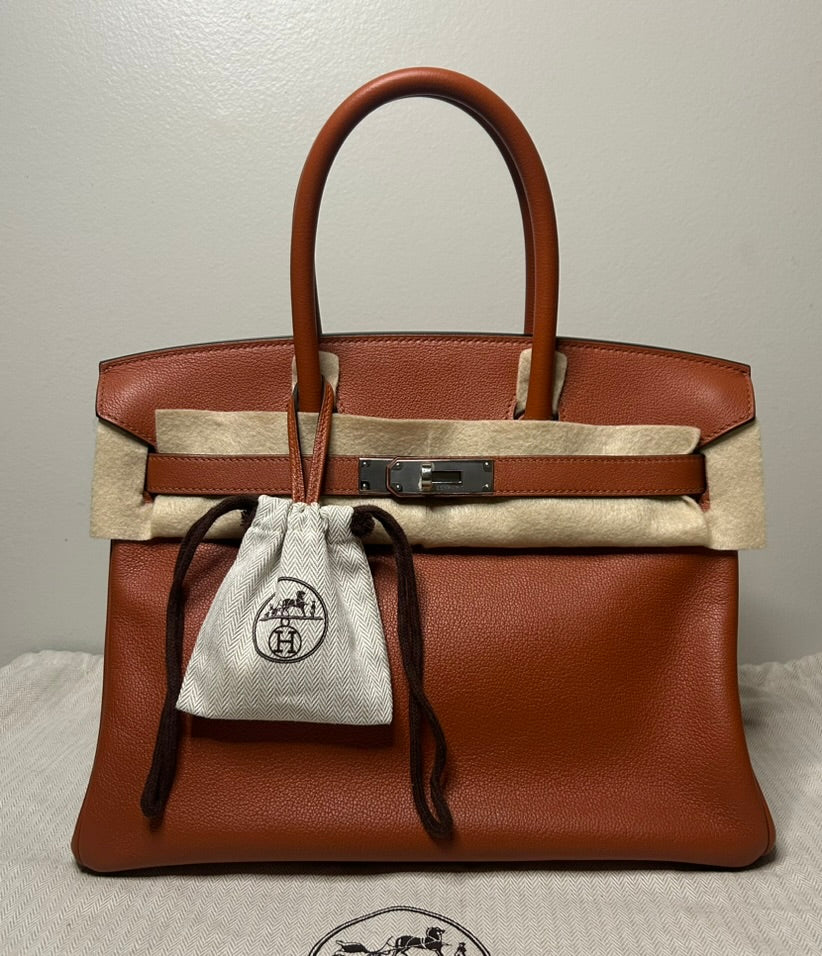 HERMÈS Birkin 30 Cuivre Brown Novillo Leather Palladium Hardware