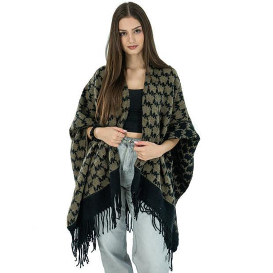 NEW! NWT MICHAEL KORS MK Logo Jacquard Fringe Shawl Wrap in Brown/Black O/S