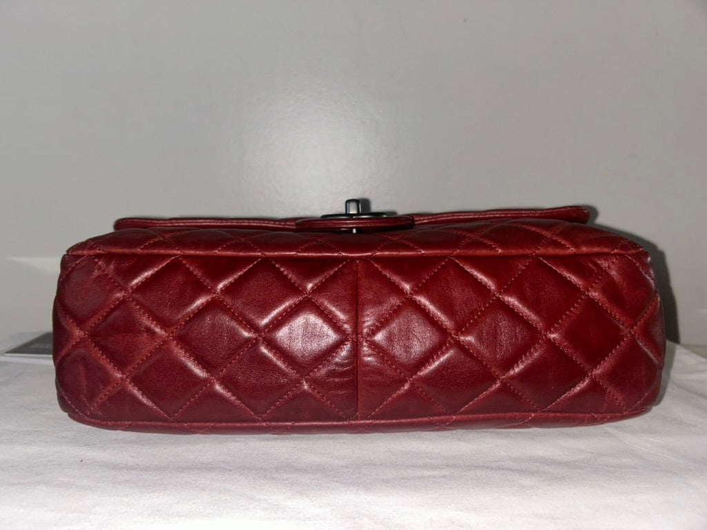 CHANEL Classic Jumbo Quilted Lambskin Leather Handbag Burgundy