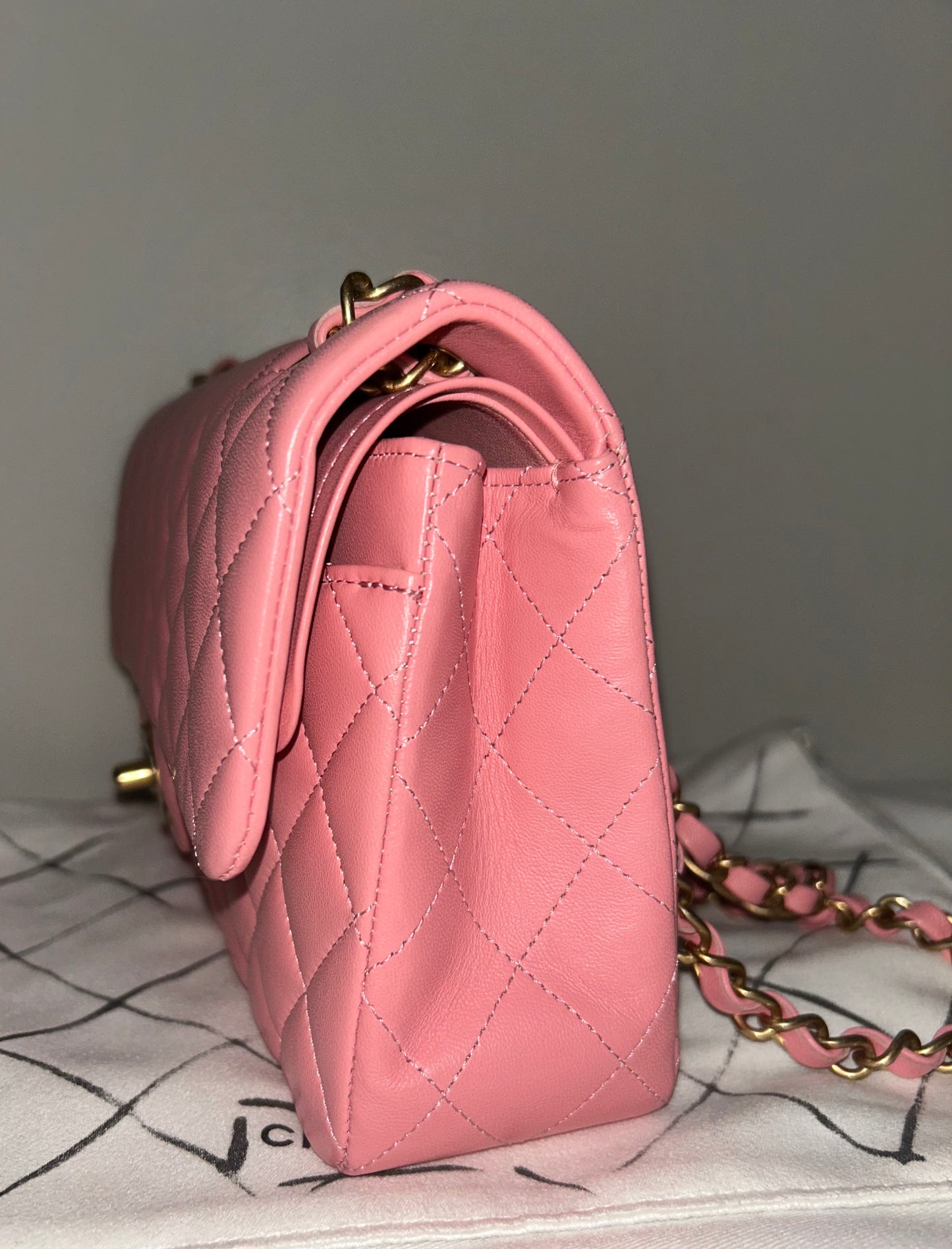 CHANEL Classic Small Double Flap Bag Quilted Lambskin Light Pink / Gold