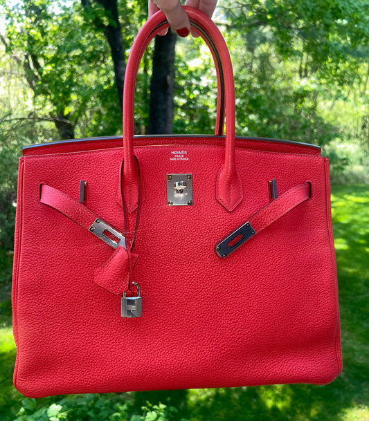 HERMÈS Birkin 35 Rose Jaipur Togo Leather Palladium Hardware Handbag