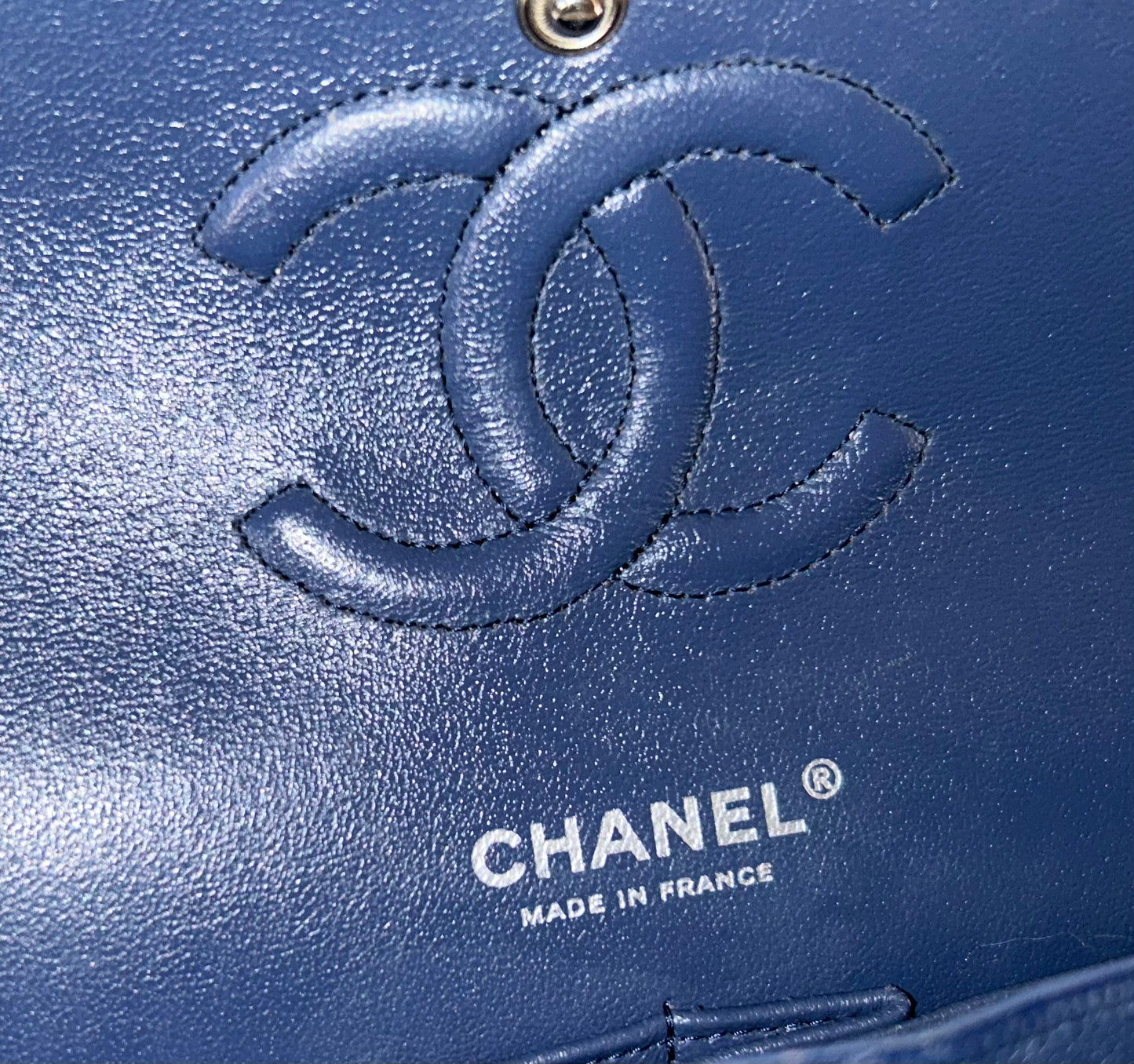 CHANEL Medium Classic Double Flap Caviar Quilted Handbag Dark Navy