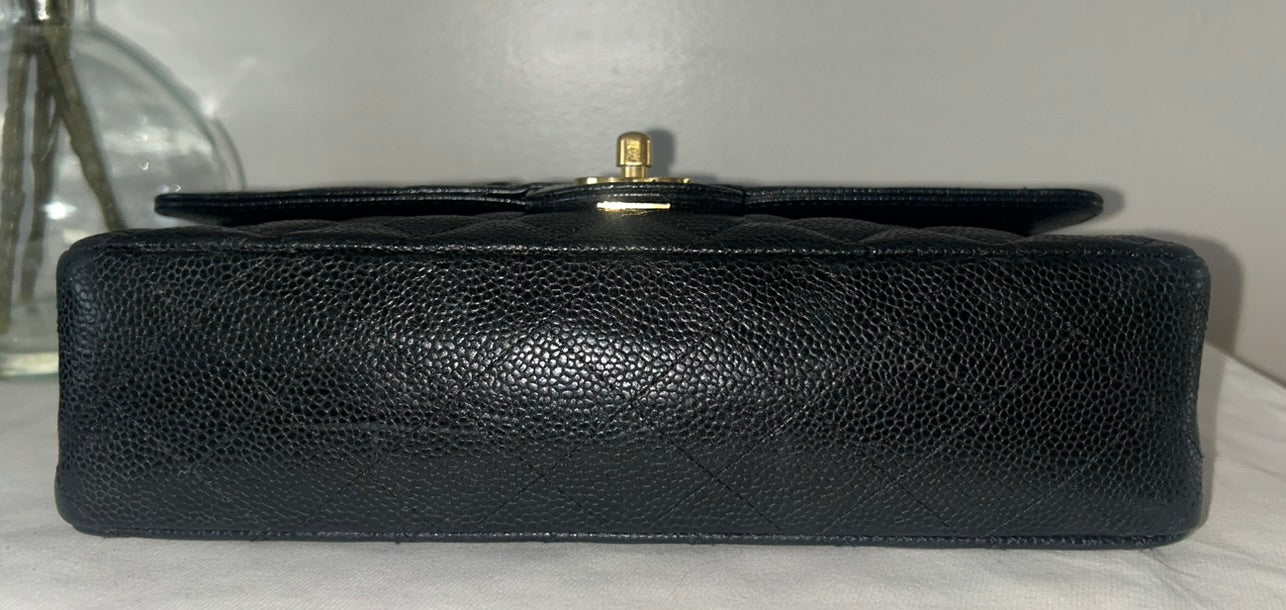 CHANEL Medium Classic Double Flap Caviar Quilted Handbag Black / Gold