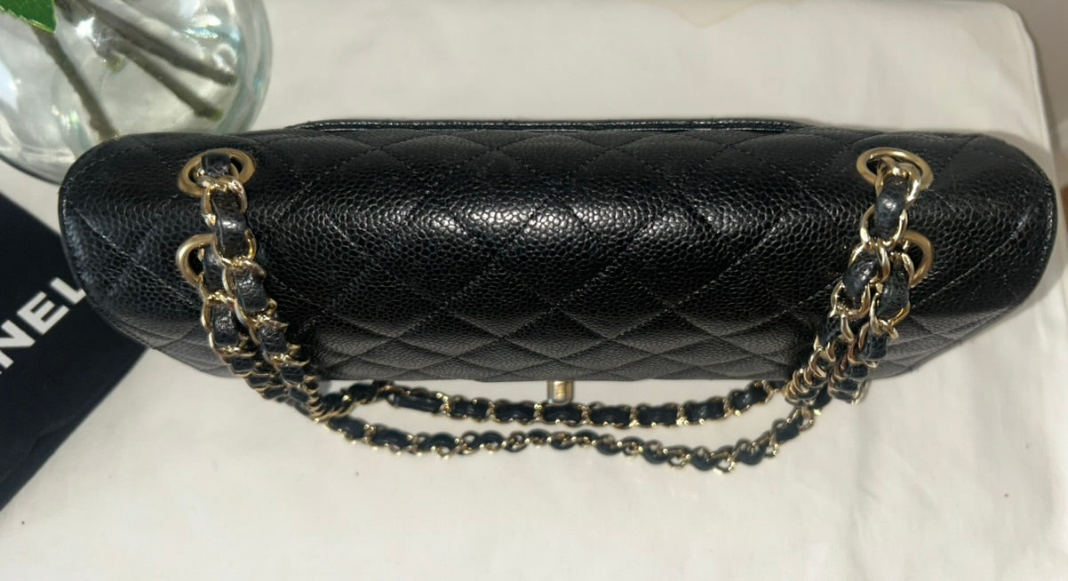 CHANEL Medium Classic Double Flap Caviar Quilted Handbag Black / Gold