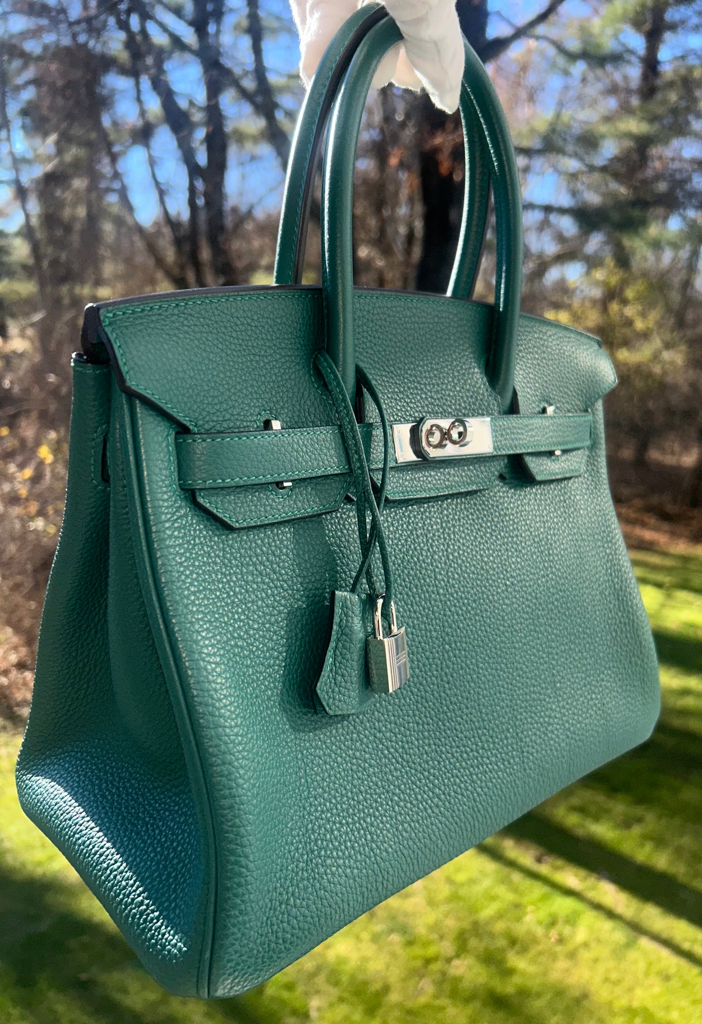 HERMÈS Birkin 30 Malachite Togo Leather Palladium Hardware Handbag