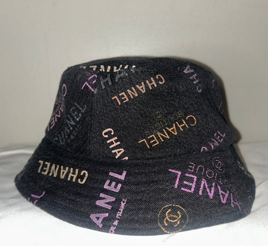 CHANEL Denim Mood Logo Cloche Bucket Hat Black Multi Size M