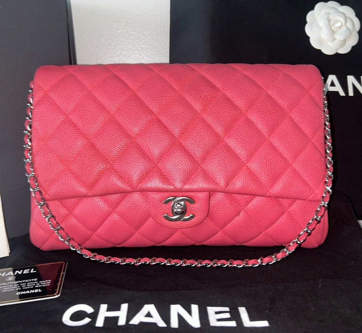 CHANEL Classic Quilted Single Flap Shoulder Bag Quilted Caviar Leather Pink