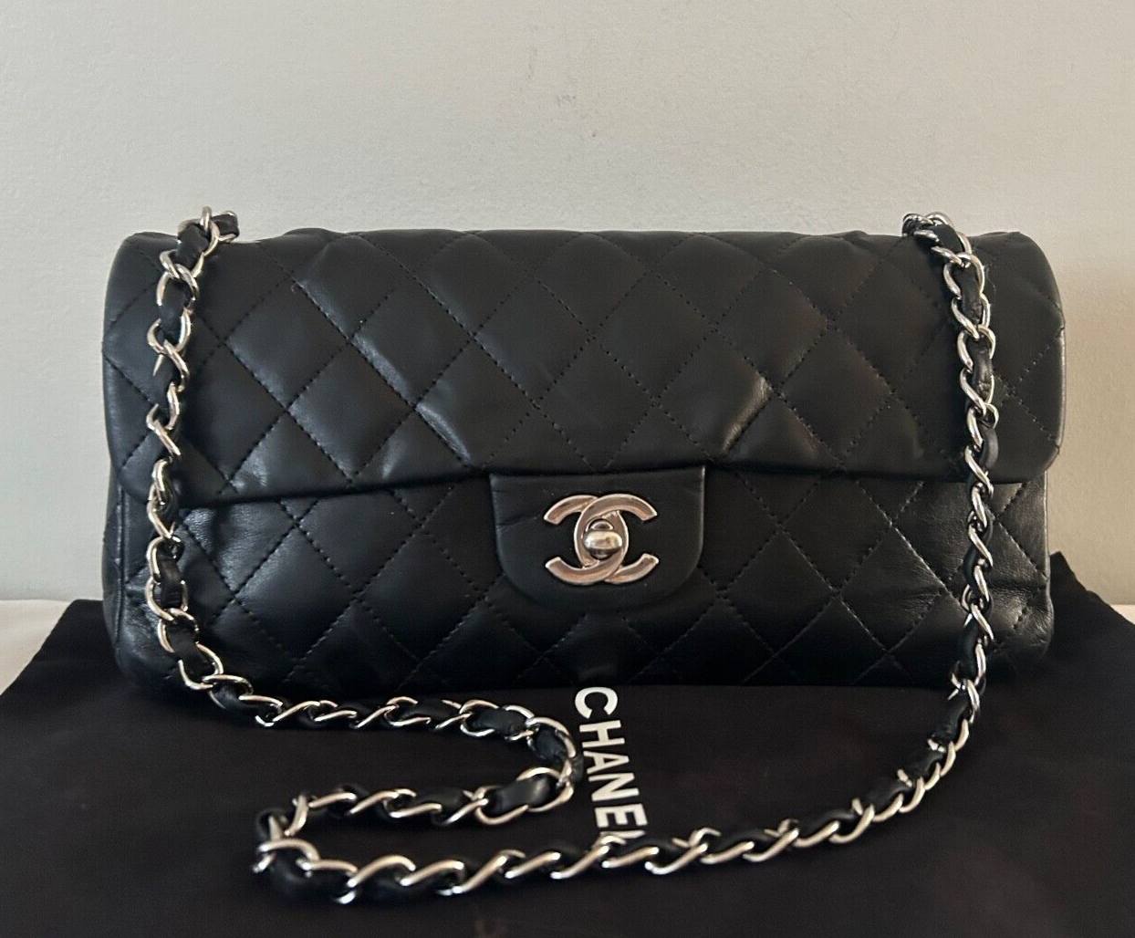 CHANEL Classic CC East West Quilted Lambskin Shoulder Bag Black