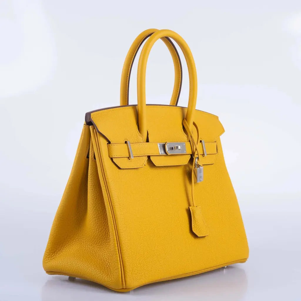 HERMÈS Birkin 30 Jaune Ambre Togo Leather Palladium Hardware Handbag