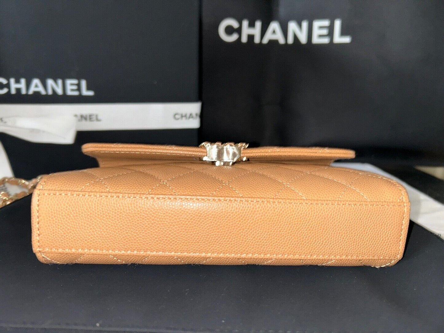 CHANEL 23P Caviar Quilted Phone Shoulder Bag Chai/Gold Hardware