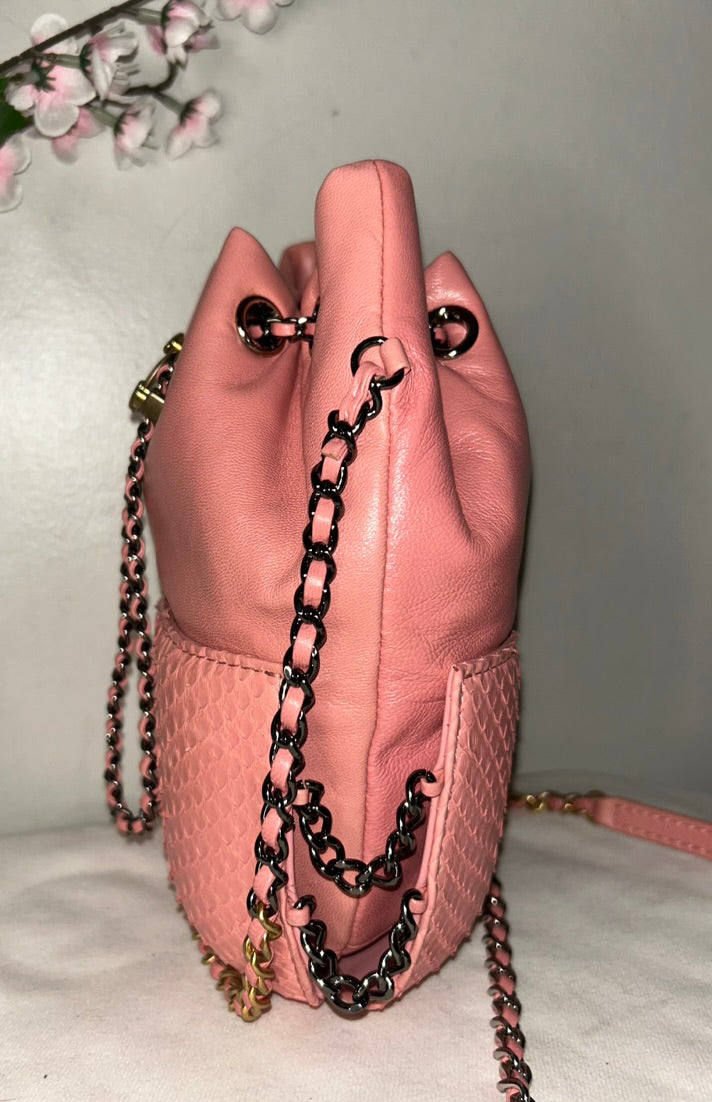CHANEL Gabrielle Python Snakeskin Small Crossbody Bag in Rose Pink