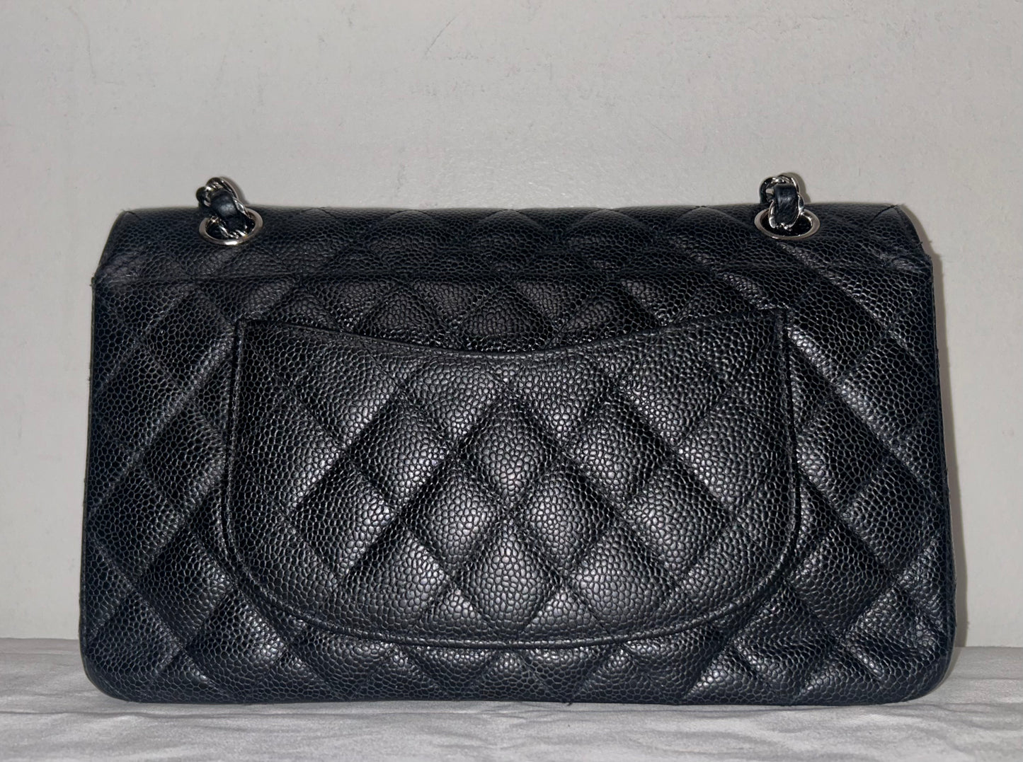 CHANEL Classic Medium Double Flap Quilted Caviar Leather Handbag Black