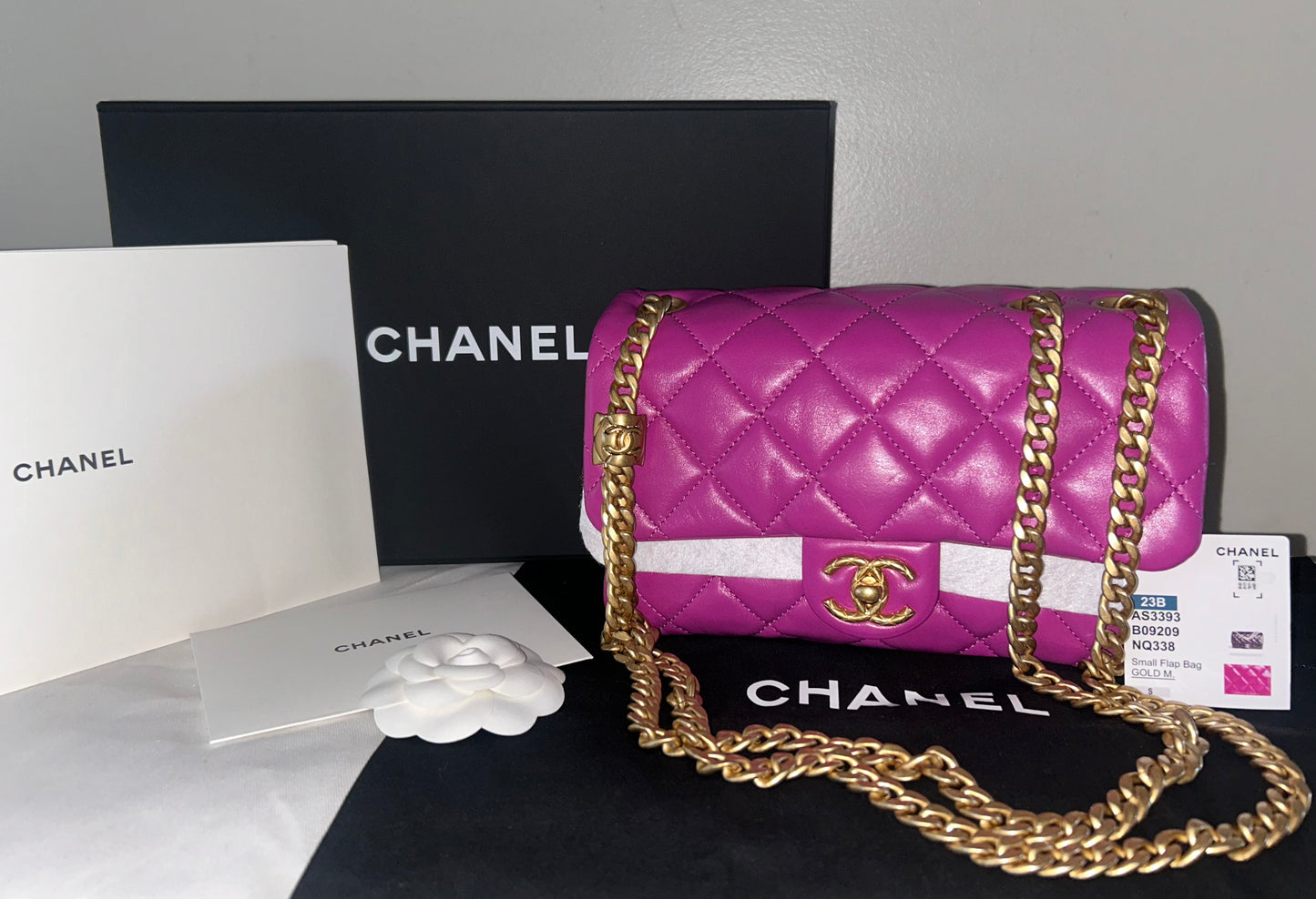 CHANEL 23B Small Crush Quilted Calfskin Flap Bag Magenta / Gold Hardware