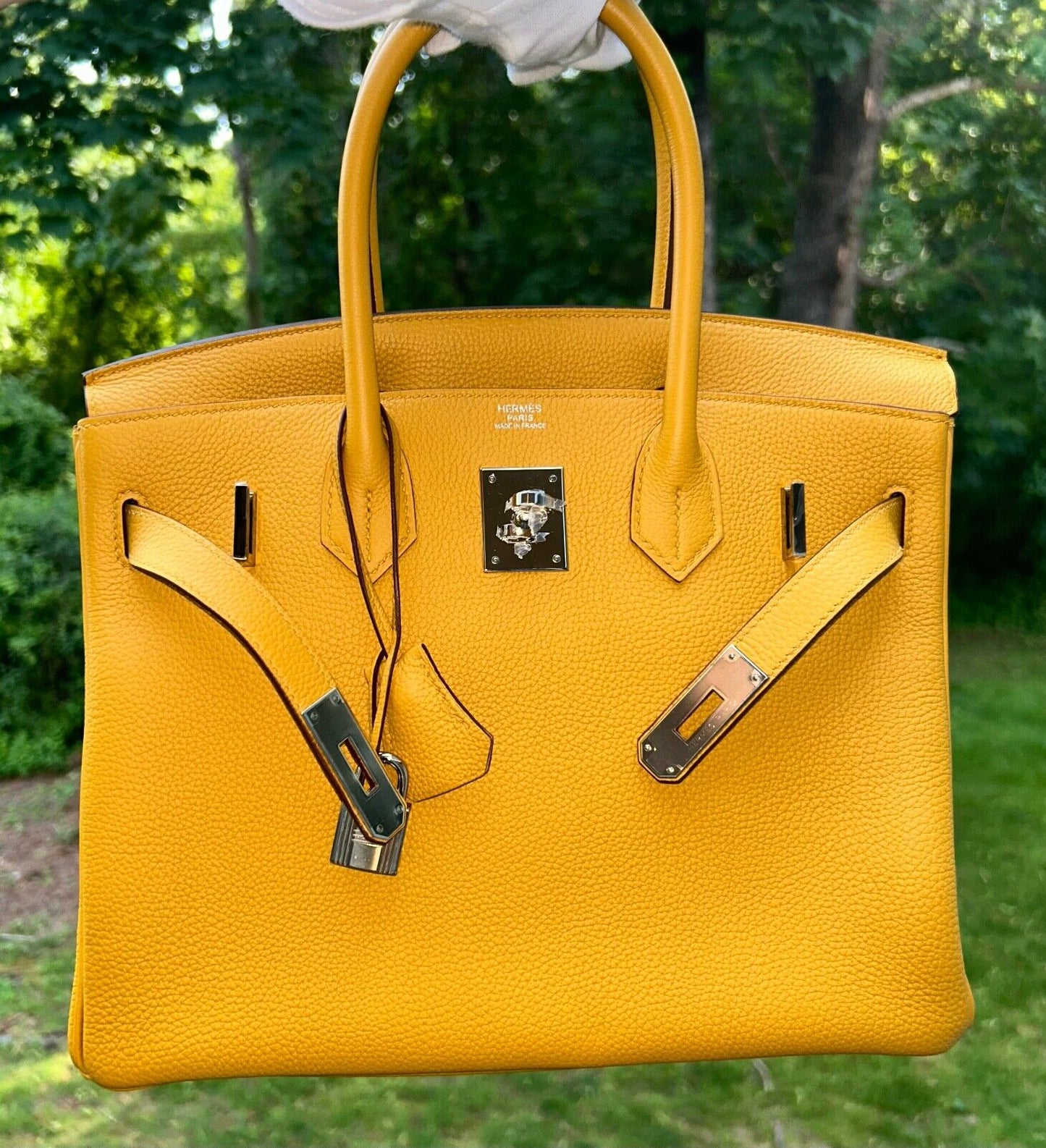 HERMÈS Birkin 30 Jaune Ambre Togo Leather Palladium Hardware Handbag