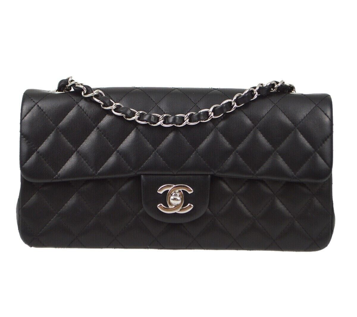 CHANEL Classic CC East West Quilted Lambskin Shoulder Bag Black