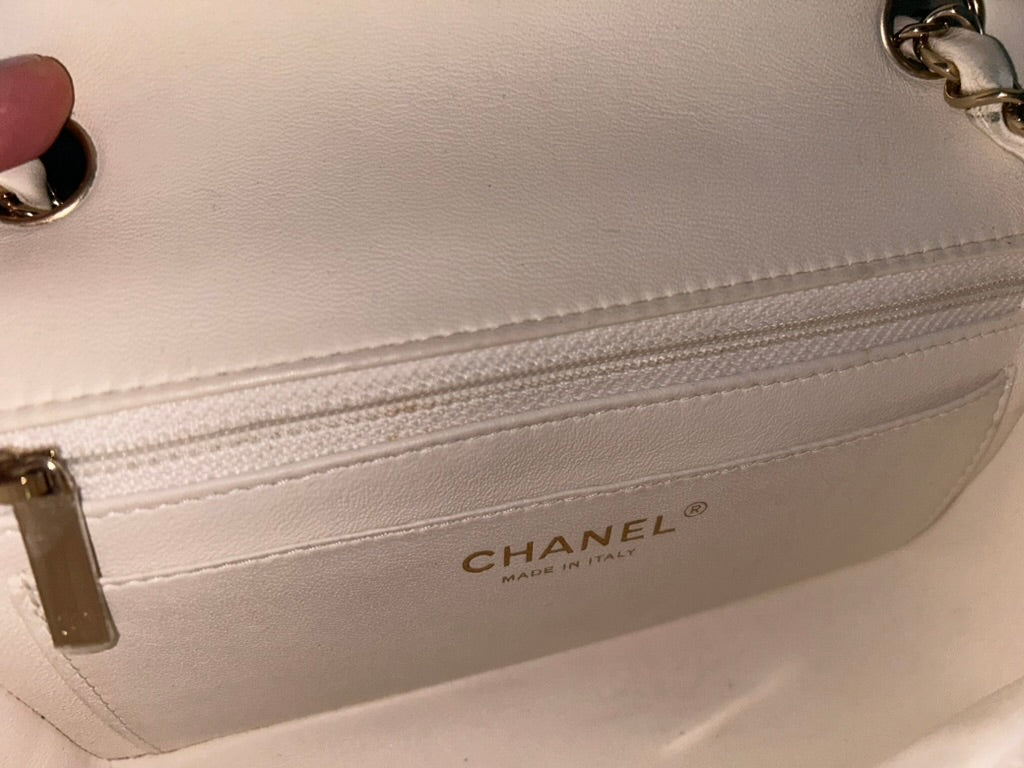 CHANEL Classic Mini Rectangular Flap Bag Quilted Lambskin Leather White/Gold