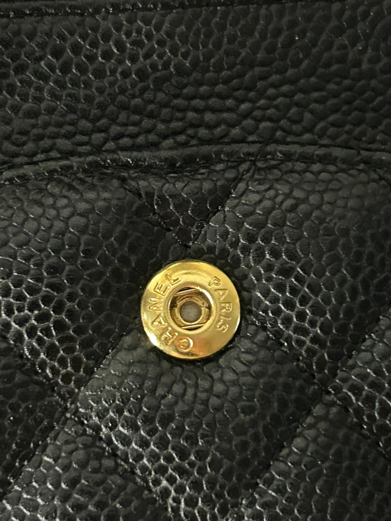 CHANEL Medium Classic Double Flap Caviar Quilted Handbag Black / Gold